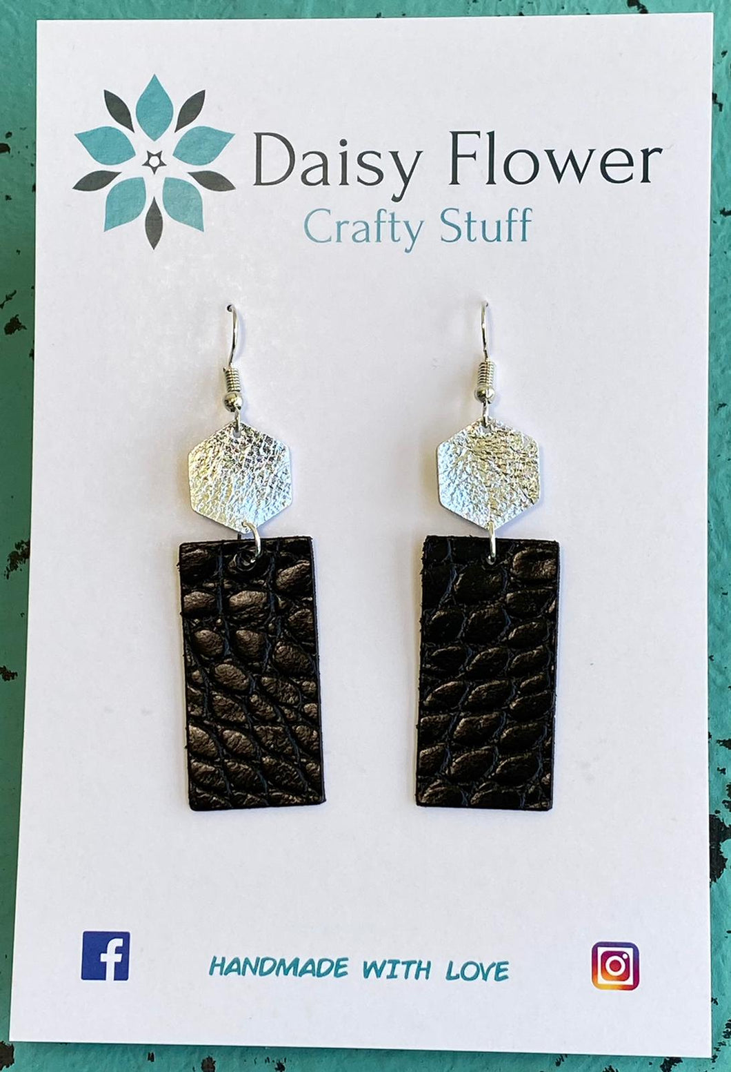 Leather black/silver earrings