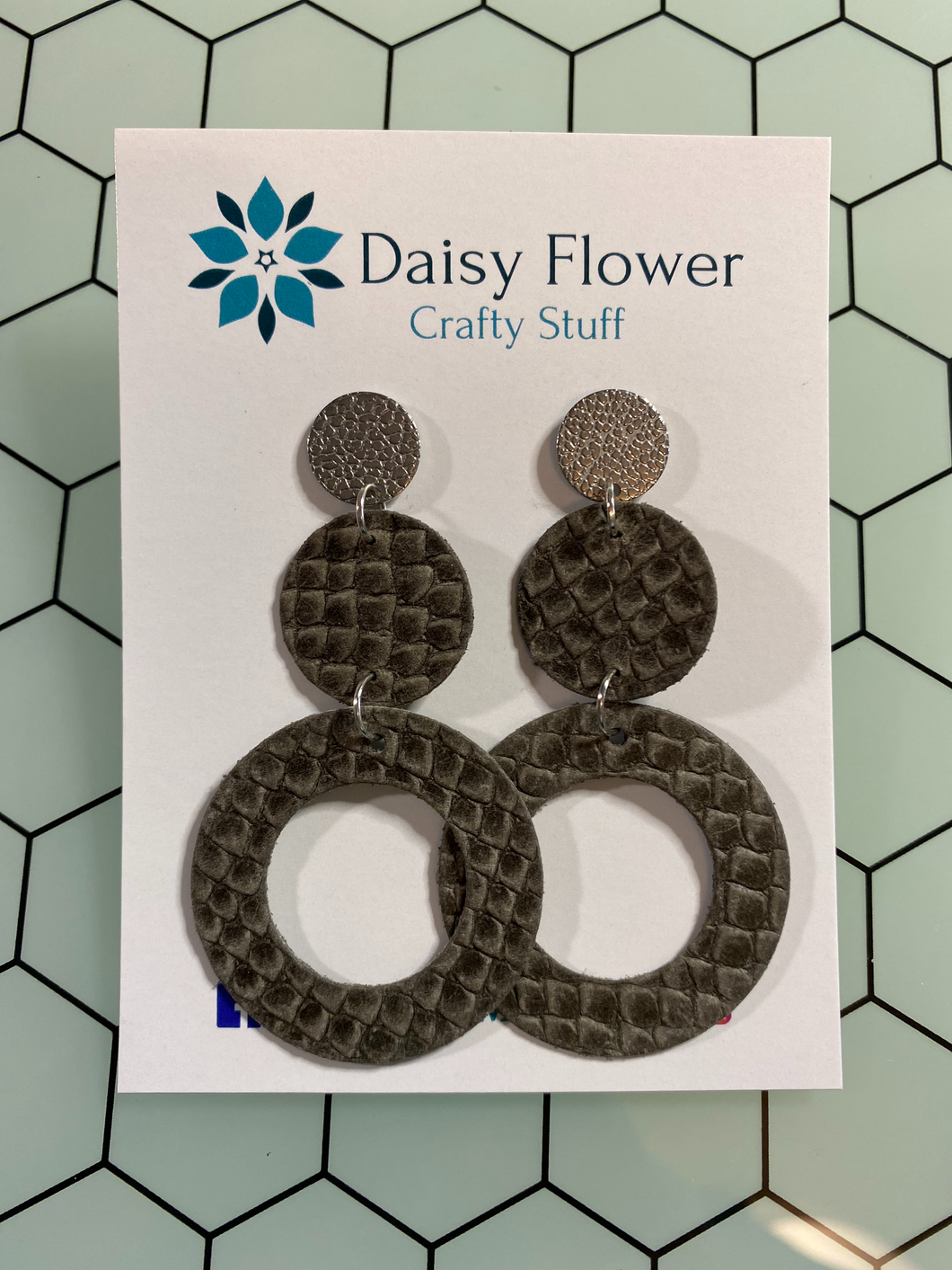 Leather gray snake texture earrings