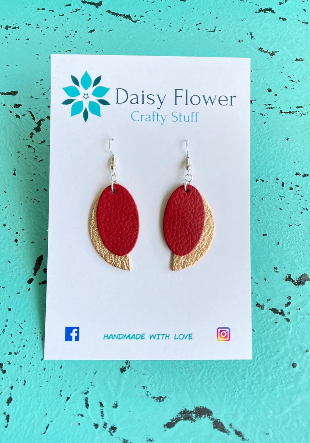 Leather red/rose gold earrings