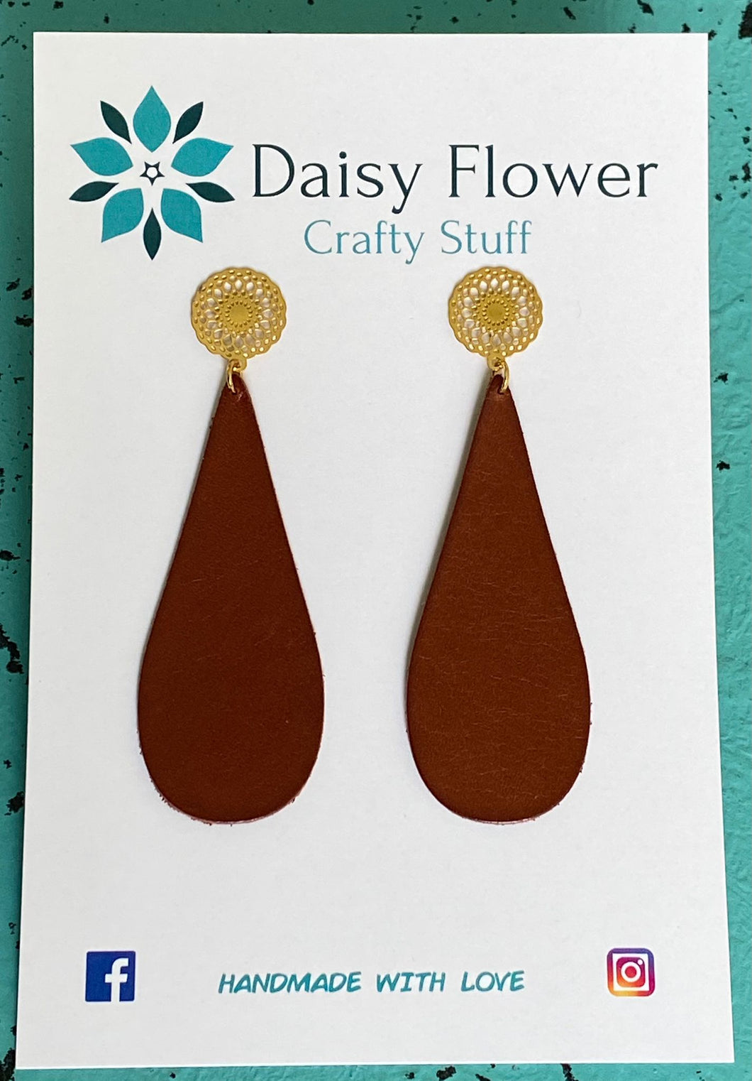Leather brown drop earrings