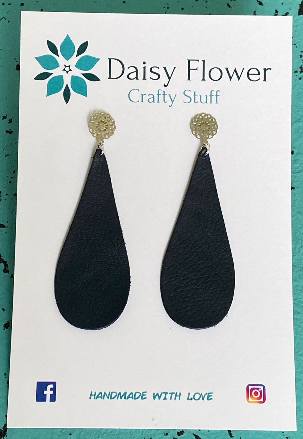 Leather black drop earrings