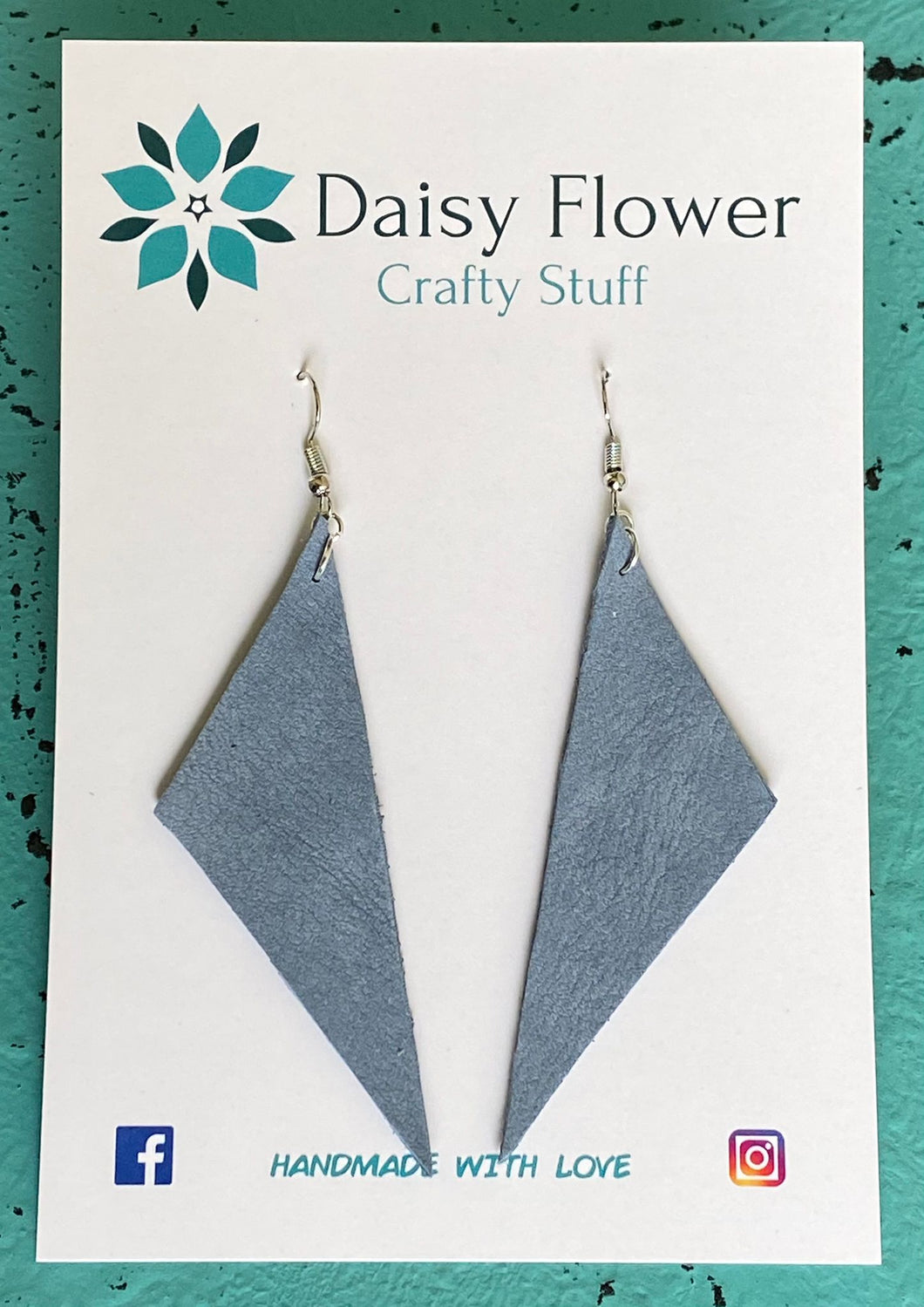 Leather geometric blue earrings