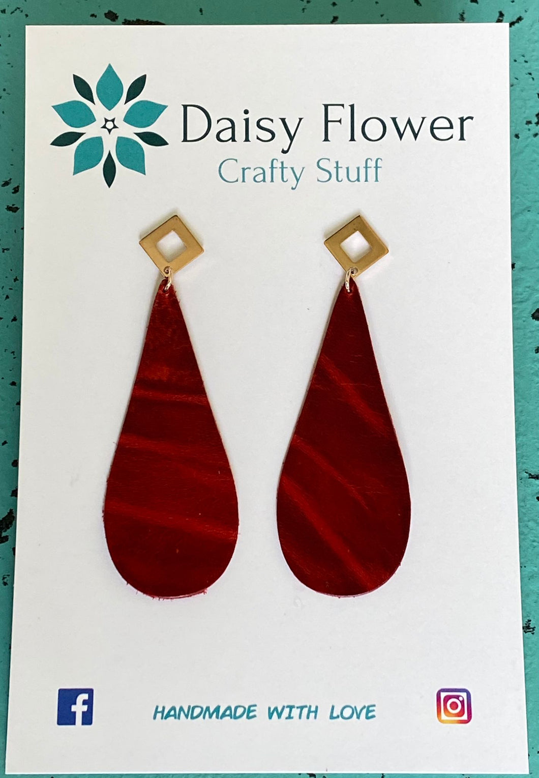 Leather dark red drop earrings